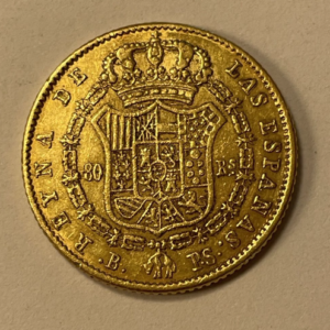 Spagna Isabella II 1847, 80 Reales, oro certificato